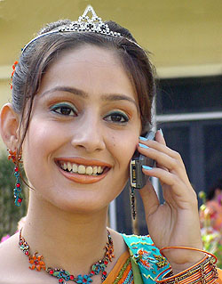 Rupinder Khaira, a final-year student of Guru Nanak College for Women, conveys the news of winning the Miss Farewell title to her family in Ludhiana