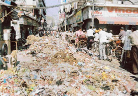 Garbage containers were overflowing in Ludhiana following the strike by the municipal drivers, which was called off
