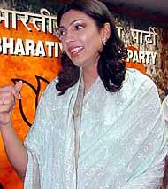 Former Miss World and Bollywood actress Yukta Mukhi at the BJP office in the Capital on Friday. 