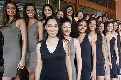 Contestants for the Miss India competition pose at a news conference