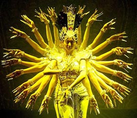 Members of a disabled people's dance troupe from China show a form during a rehearsal of their performance for South Korean disabled people