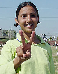 Jaspreet Kaur, who won the 100m as well as the javelin throw events in the sports meet of SRS Polytechnic, Rishi Nagar