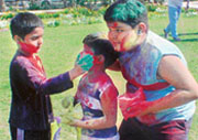 Children playing Holi in Ludhiana on Saturday