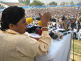 BSP acting president Mayawati addresses a rally in Rohtak on Wednesday