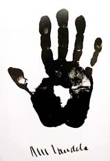 A lithograph print of Nelson Mandela's right hand