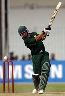 Pakistan's Imran Nazir hits a shot during a warm-up match between India and Pakistan 'A' 