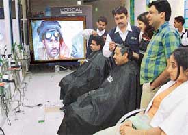 A projector screen in Sector 8, Chandigarh , for India- Pak cricket series