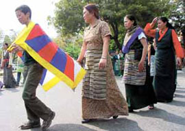 Tibetan protesters on the 24th anniversary of Tibetan Women's Uprising at Jantar Mantar 