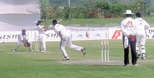 An action scene in the fifth match of the One-Day Series between the women�s cricket teams of India and the West Indies played at Gurgaon.