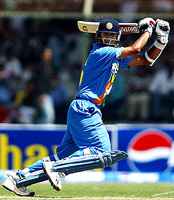 Rahul Dravid hits a shot during his knock of 99 in Karachi 