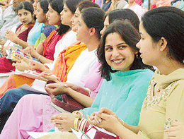 Students of GGDSD College, Sector 32, at the annual prize distribution function in Chandigarh on Sunday. 