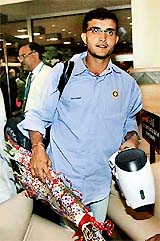 Indian captain Sourav Ganguly arrives at the team hotel in Islamabad