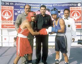 IABF secretary Rajesh Bhandari inaugurating a bout in the Junior National Boxing Championship at Meerut.