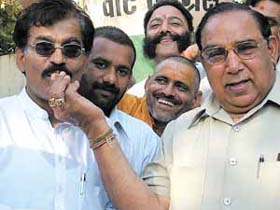 Rashtriya Kranti Dal Delhi Pradesh general secretary Surender Tyagi with DPCC President Ch Prem Singh, after the former joined the Congress in the Capital