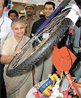 Delhi Chief Minister Sheila Dikshit at the inauguration of the Indo Bike Expo 2004 at Pragati Maidan in the Capital on Wednesday. 