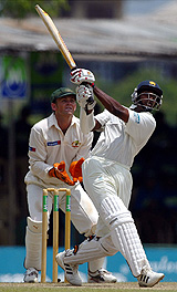 Sri Lanka's Chaminda Vaas hits a six