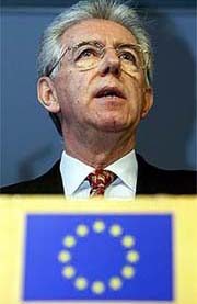 European Competition Commissioner Mario Monti announces that the European Commission and Microsoft have failed to reach an agreement settling major antitrust charges