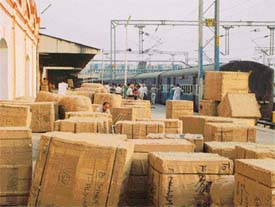 Parcels block the way at the railway platforms in Ludhiana