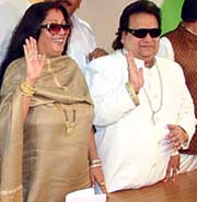 Well known musician Bappi Lahiri (right) who joined the Congress at a press conference in the Capital on Thursday