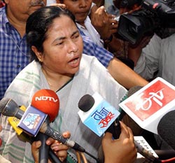 Trinamool Congress chief Mamta Banerjee talks to the media