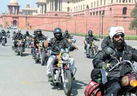 A group of motorcyclists on a peace mission from New Delhi to Lahore. Chief Minister Sheila Dikshit flagged off the motorcyclists in the Capital