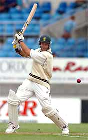 South African skipper Graeme Smith hits a shot on the opening day of the second Test against New Zealand 