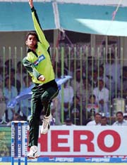 Pakistan's Shabbir Ahmad in action during third One-Day International