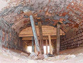 A view of the inside of a culvert under the bridge