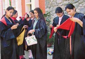 Students of the Government College for Women, Ludhiana, get ready to attend the convocation