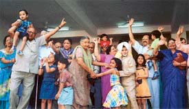 Children dance with their grandparents during Grandparents' Day celebrations at Ryan International School, Urban Estate, Ludhiana, on Saturday.