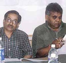 SAIL senior deputy director of sports T K Bhowmik and former India Test player Rakesh Shukla announce the SAIL Cricket Trophy schedule