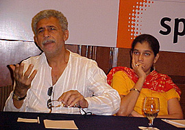 Bollywood actor Naseeruddin Shah and his wife and co-actress Ratna at a press conference in Jalandhar on Saturday.