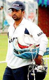 Sachin Tendulkar leaves the ground following a training session in Lahore 