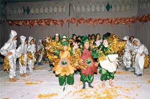 Children dressed up in colourful costumers during a school function
