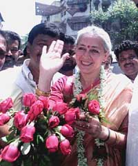 Former Miss India, social activist and Congress candidate Nafisa Ali campaigns in Kolkata.