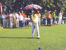 Lt. Gen J J Singh, GOC-in-C, Western Command, teeing off in the General Paintal Memorial Cup Golf Tournament at the Army Golf Course.