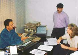 Ms Alison Barrett, regional adviser, Cities Alliance, reviews projects for upgrading slums with MC Commissioner S.K. Sharma