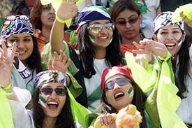 Fans from both India and Pakistan cheer their teams during the fifth and final ODI in Lahore on Wednesday