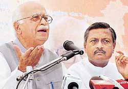 The Deputy Prime Minister, Mr L.K. Advani, and Mr Satya Pal Jain, BJP candidate for the Chandigarh Lok Sabha seat, at a press conference at the UT guest house in Chandigarh on Thursday.