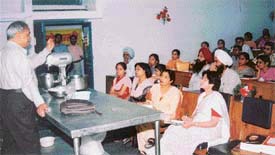 Mr S.C. Dubey, bakery consultant, American Soyabean Association, gives a demonstration on the preparation of soya bakery items in the Department of Food Science and Technology