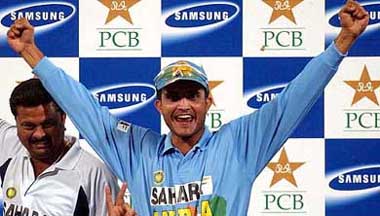 Skipper Sourav Ganguly in a cheerful mood 