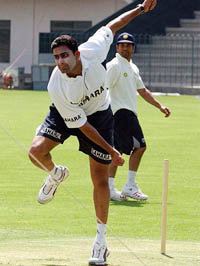 Anil Kumble and Sachin Tendulkar during a practice session