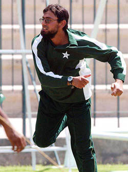 Pakistan's Saqlain Mushtaq during a practice session at Multan Cricket Stadium in Multan