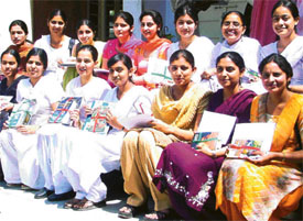 Prize winners of the Malwa College of Education show their prizes after the annual day function