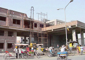 A view of the city�s fire brigade headquarters near Laxmi Cinema. Construction here has been going at a snail�s pace for the past three years