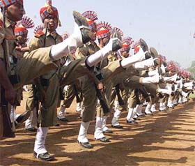 Sashastra Seema Bal jawans during a march past on the 41st anniversary parade of the unit in New Delhi