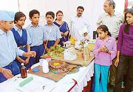 Students take part in a science exhibition at a carvinal held at Doon Valley Public School, Nalagarh, on Sunday.