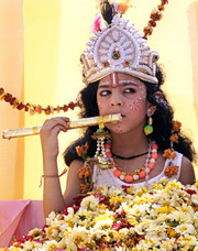 A girl dressed as Lord Rama during the Ram Navmi celebrations in Amritsar on Tuesday.