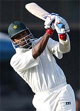 Pakistan's Yousuf Youhana in action during his unbeaten knock of 107 on the fourth day of the first Test against India 