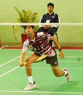 India's Chatan Anand plays against Bhram Thapa 
